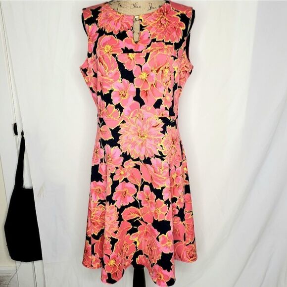 Ellen Tracy | Navy and Floral A-Line Dress - Picture 1 of 7